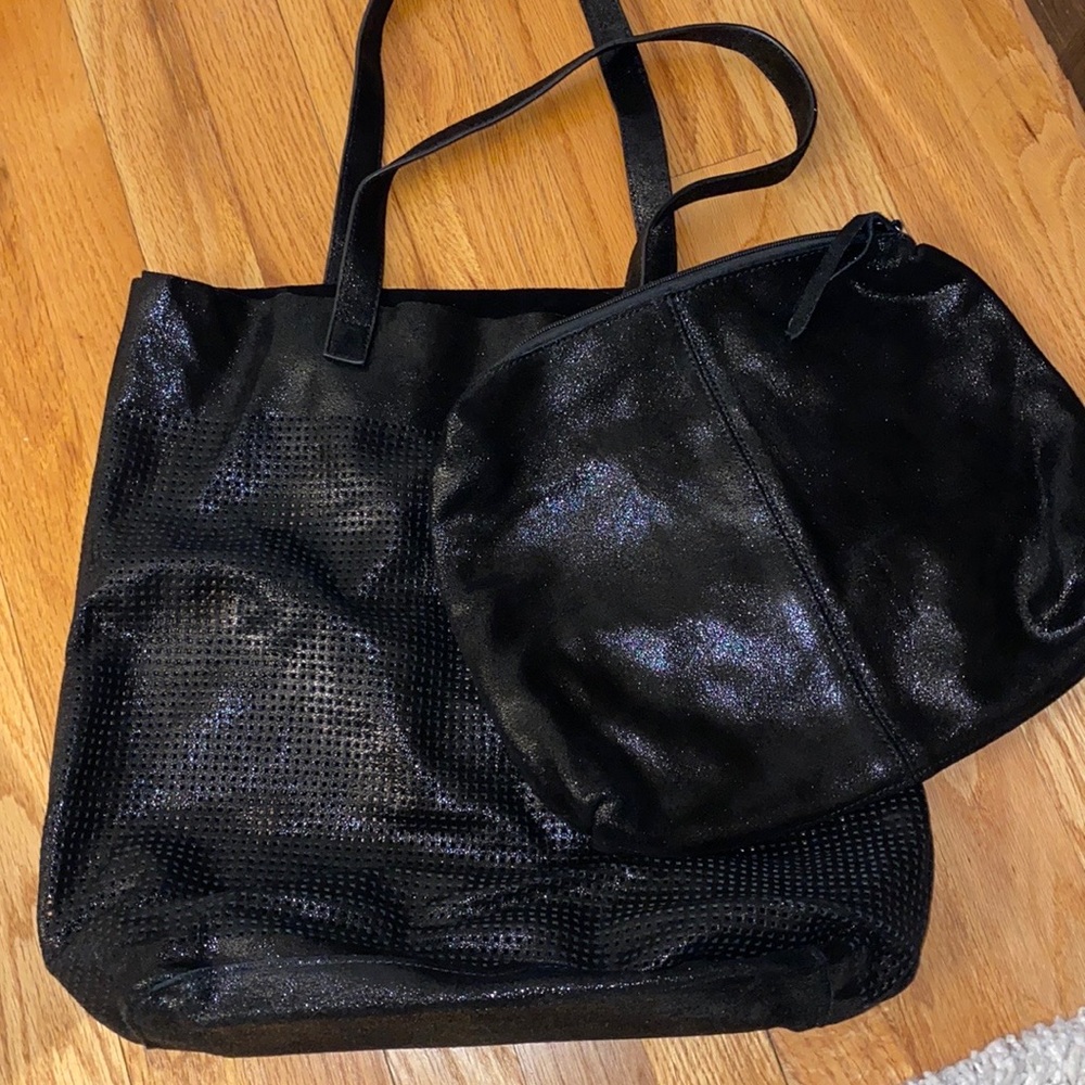 PERFORATED METALLIC LEATHER TOTE BAG